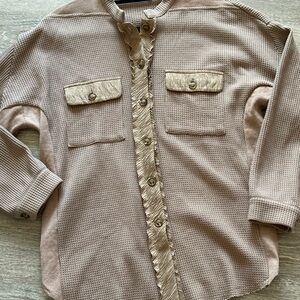 Beige Button-Up Waffle Knit Shirt NWOT oversized